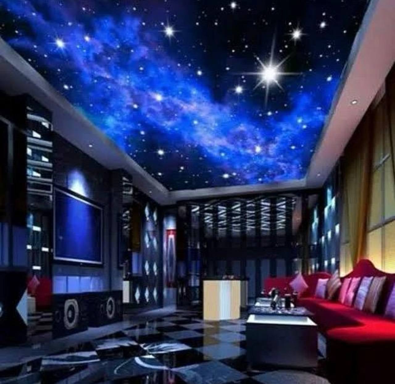 Entertainment lounge with LED starry-night ceiling