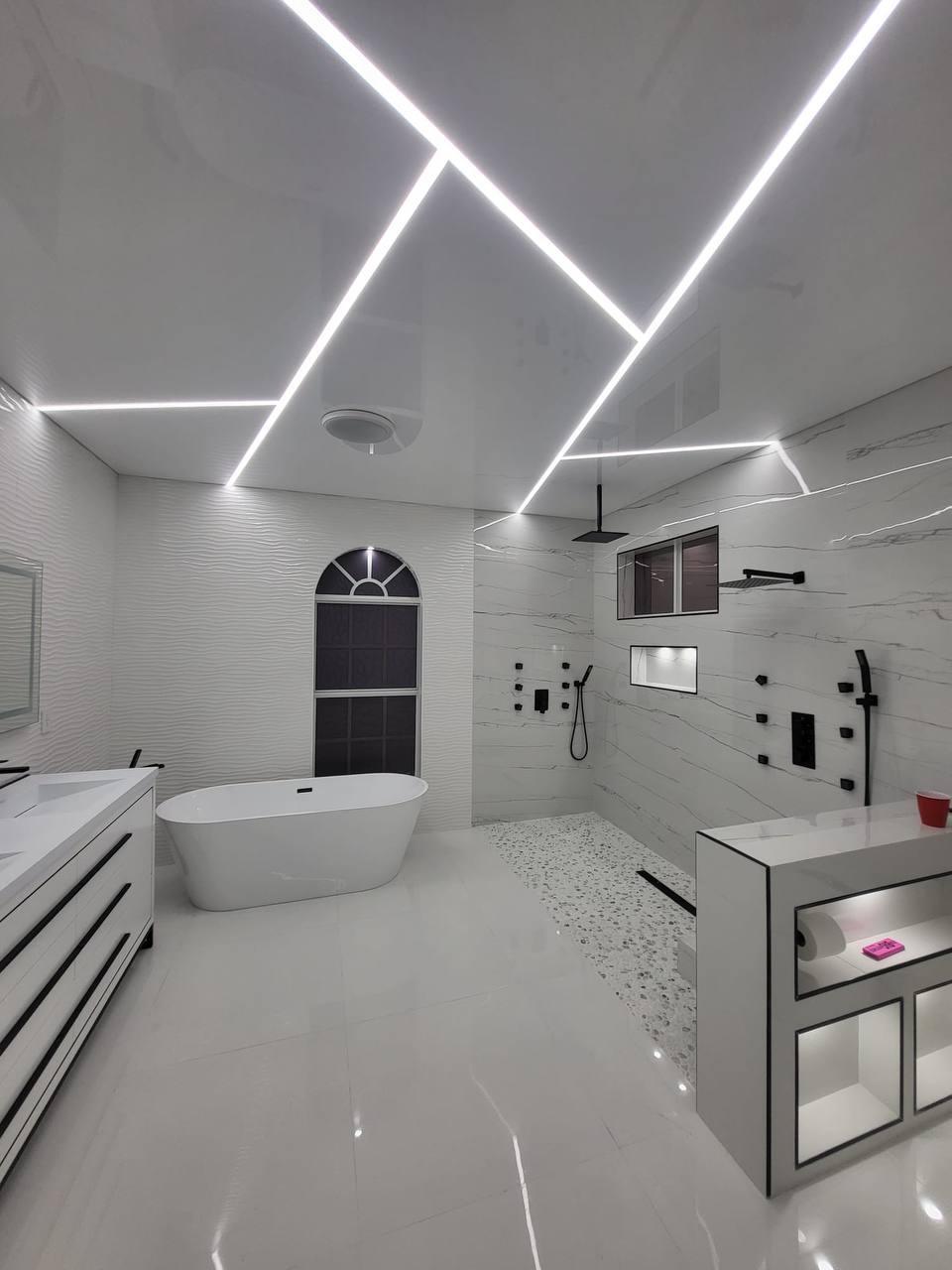 Master bathroom with freestanding tub and walk-in shower